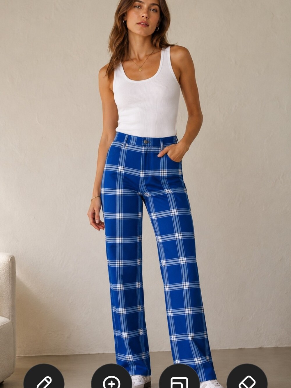 Urban Outfitters Cobalt Blue Plaid Mid Rise Preppy Pants Straight Leg Trousers 0